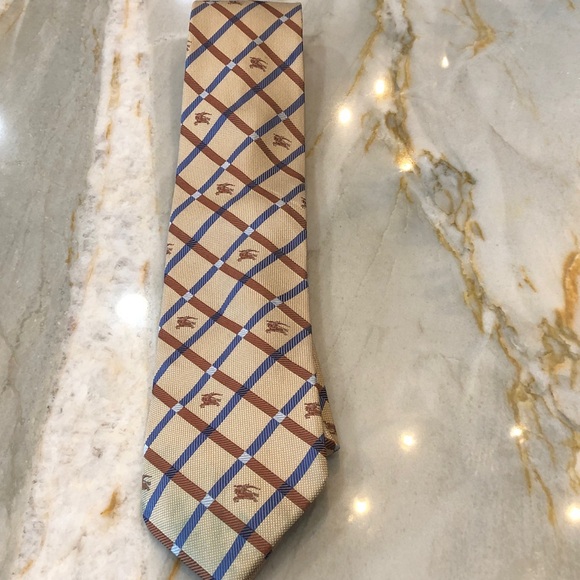 Burberry Tan and Blue Checkered Tie